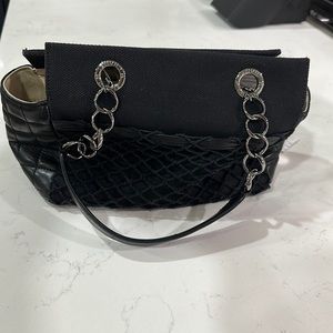 Vintage CC Chanel chain Tote canvas with quilted lambskin medium